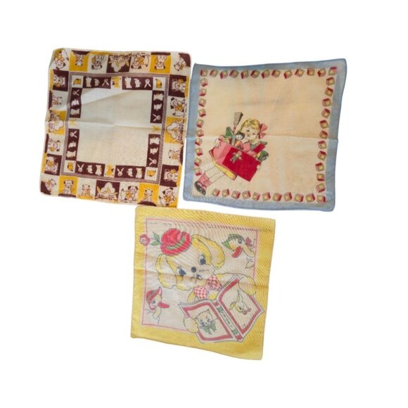 Vintage Children’s Handkerchief Lot 3 1950s Storybook Dog Nursery Retro Hankies - Picture 2 of 11